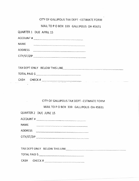 First page of the Tax Estimate Payment Form