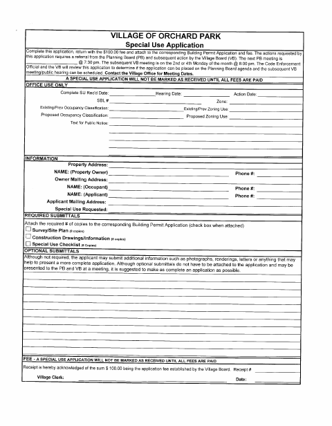First page of the Special Use Application