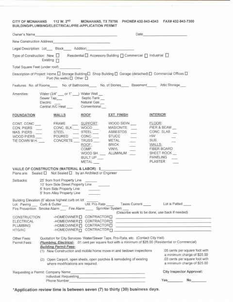 First page of the Building Permit Pre-Application Form