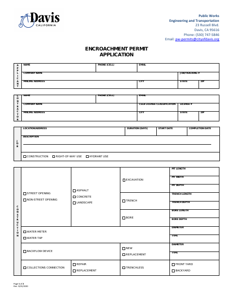 First page of the Encroachment Permit Application