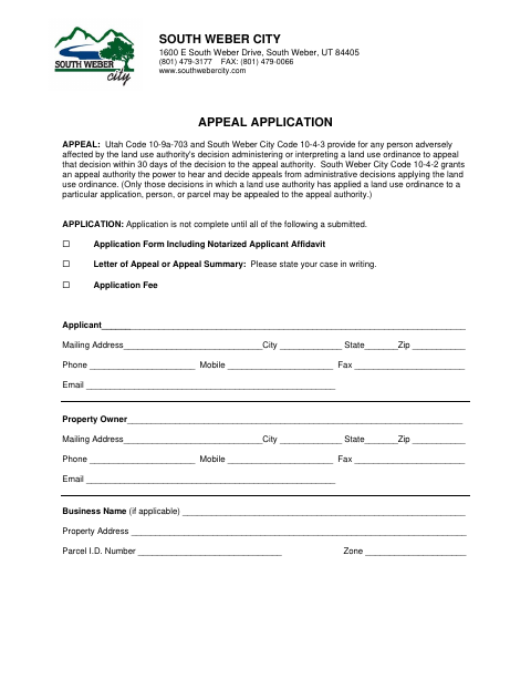 First page of the Land Use Appeal Application