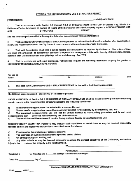 First page of the Petition for Nonconforming Use and Structure Permit