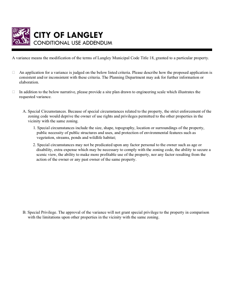 First page of the Variance Addendum