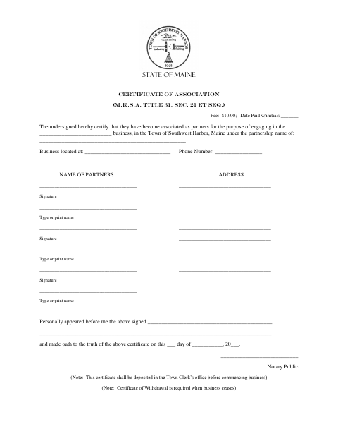 First page of the Certificate of Association