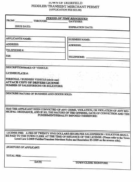 First page of the Peddler Permit Application