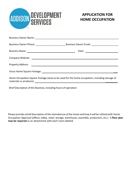 First page of the Application for Home Occupation