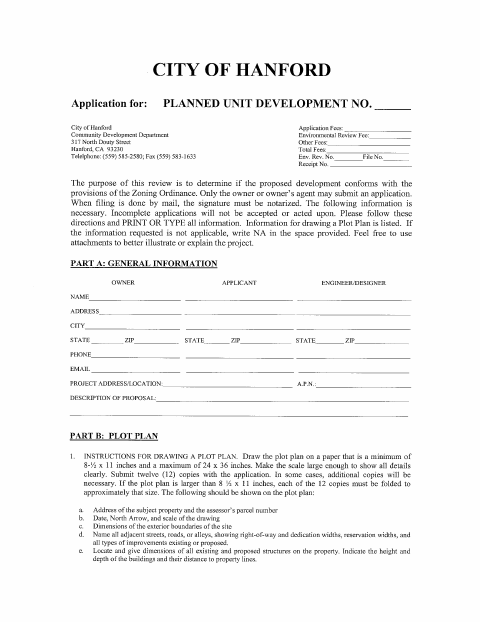First page of the Planned Unit Development Application