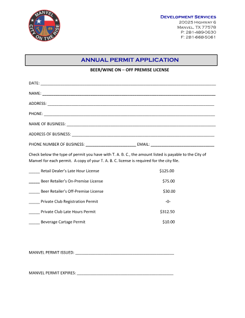 First page of the Beer Permit Application