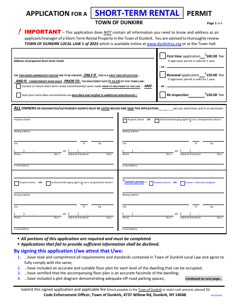 First page of the Short-Term Rental Permit Application