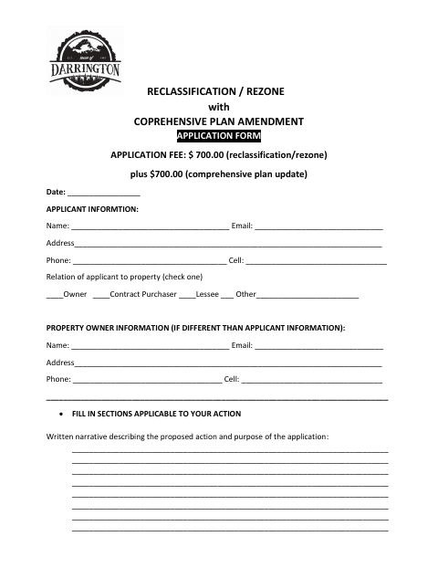 First page of the Reclassification / Rezone With Comprehensive Plan Amendment Application