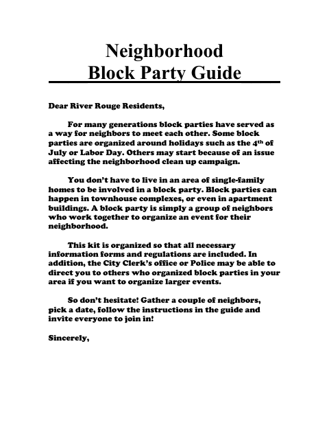 First page of the Block Party Regulations, Guide and Application