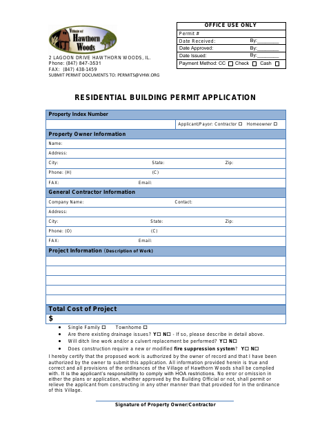 First page of the Residential Building Permit Application