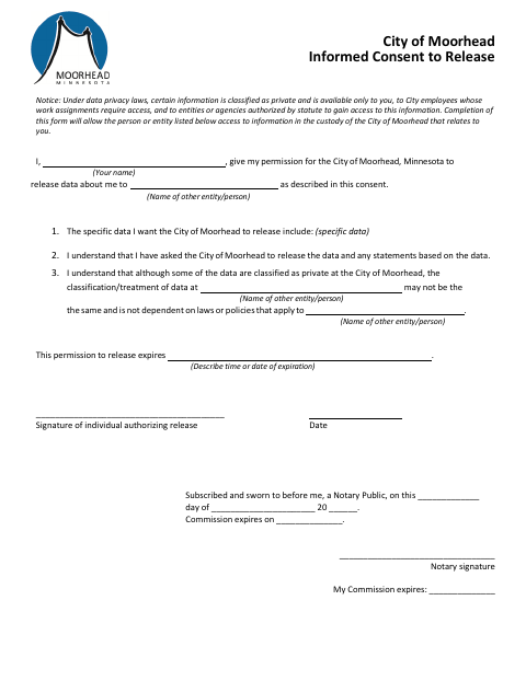 First page of the Informed Consent to Release
