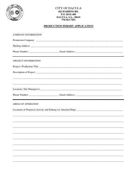 First page of the Production Permit Application