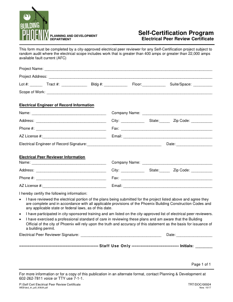 First page of the Electrical Peer Review Certificate