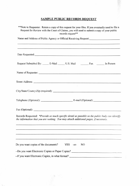 First page of the Public Records Request