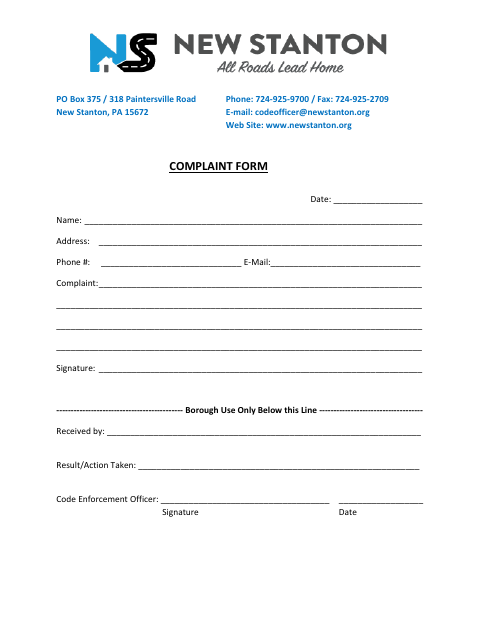 First page of the Complaint Form