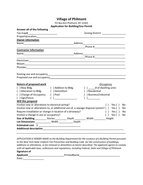 First page of the Application for Building/Use Permit