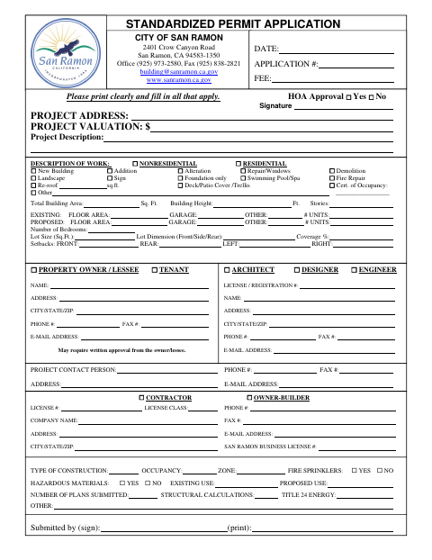 First page of the Standardized Permit Application