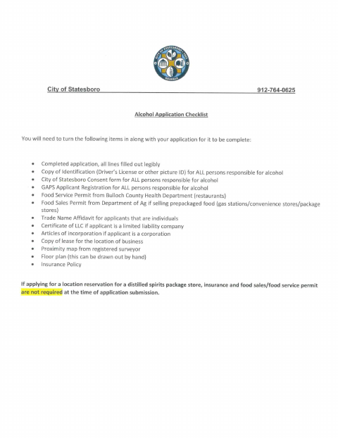 First page of the New Alcohol Beverage License Application