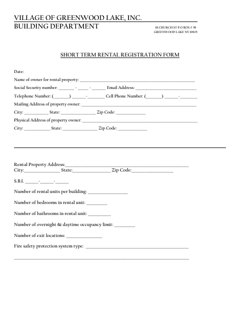 First page of the Short-Term Rental Registration Form