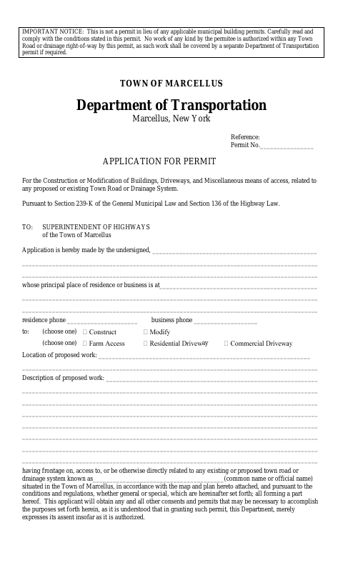 First page of the Application for Permit