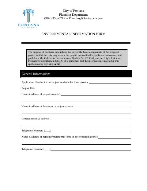 First page of the Environmental Information Form