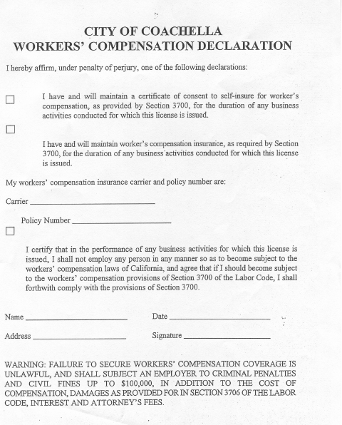 First page of the Workers’ Compensation Declaration