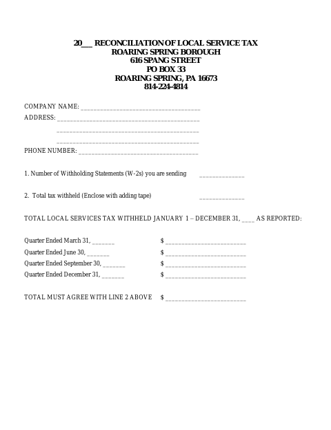First page of the Reconciliation of Local Services Tax Form