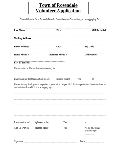First page of the Volunteer Application
