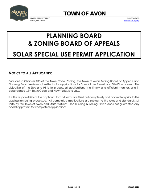 First page of the Solar Special Use Permit Application