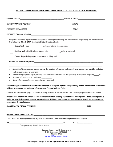 First page of the Application to Install a Septic or Holding Tank
