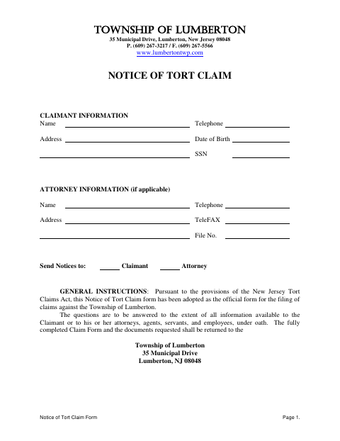 First page of the Notice of Tort Claim