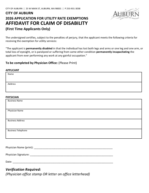 First page of the Affidavit for Claim of Disability