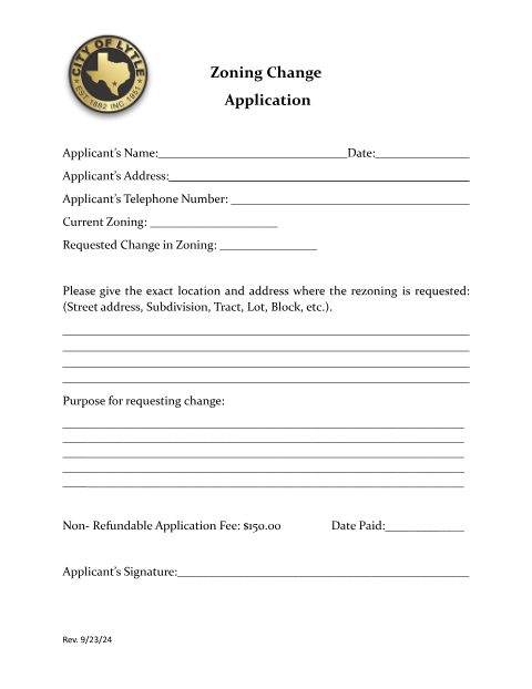 First page of the Zoning Change Application