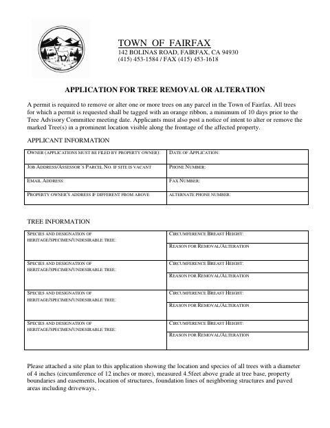 First page of the Application for Tree Removal or Alteration