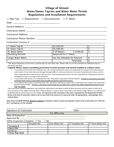 First page of the Water/Sewer Tap-Ins and Water Meter Permit Regulations and Installation Requirements