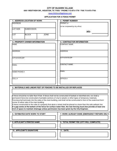 First page of the Fence Permit Application