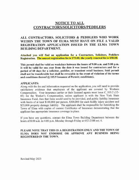 First page of the Contractors/Solicitors/Peddlers Registration Application