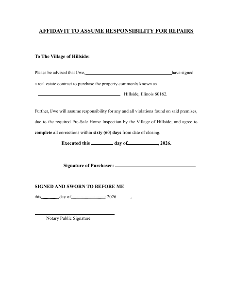 First page of the Affidavit to Assume Responsibility for Repairs