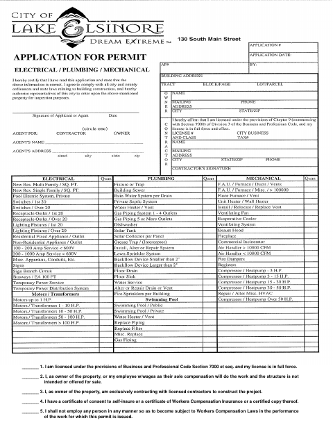 First page of the Trades Permit Application With Checklist