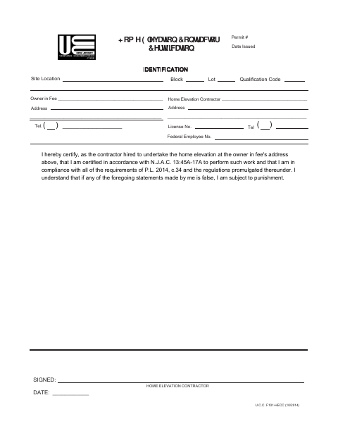First page of the Home Elevation Contractor Certification
