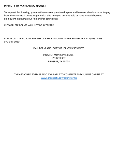 First page of the Inability to Pay Hearing Request