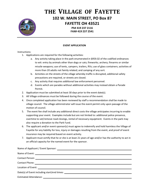 First page of the Event Application