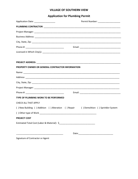 First page of the Plumbing Permit Application