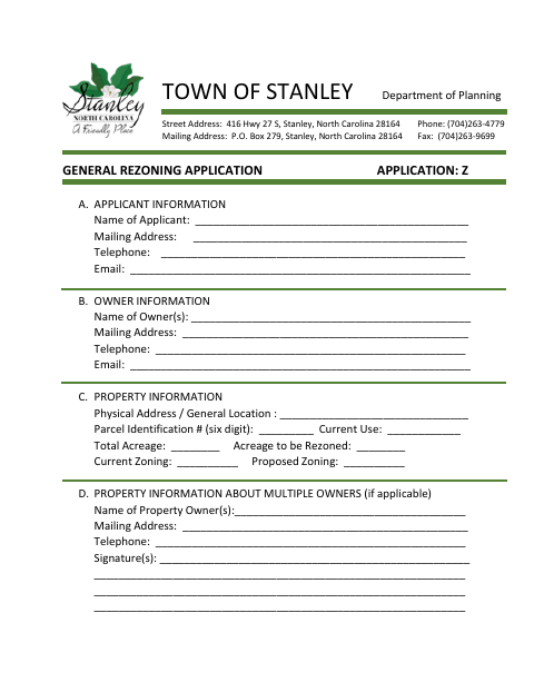 First page of the General Rezoning Application
