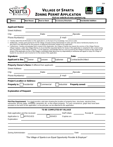First page of the Zoning Permit Application