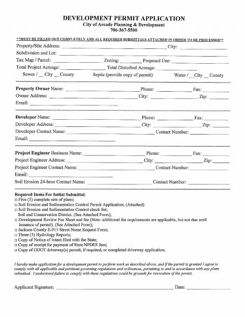 First page of the Development Permit Application