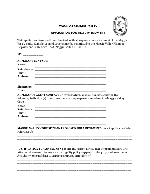 First page of the Application for Text Amendment