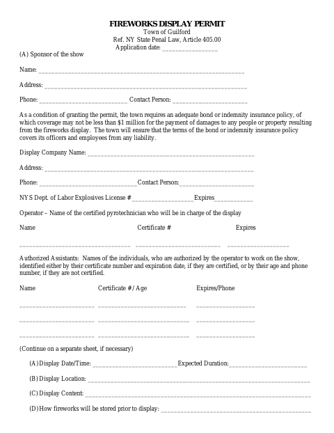 First page of the Fireworks Display Permit Application